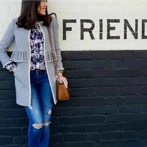 ♡ Cute Zara XS Blazer Knit Longline Blazer w Ruffle Detail